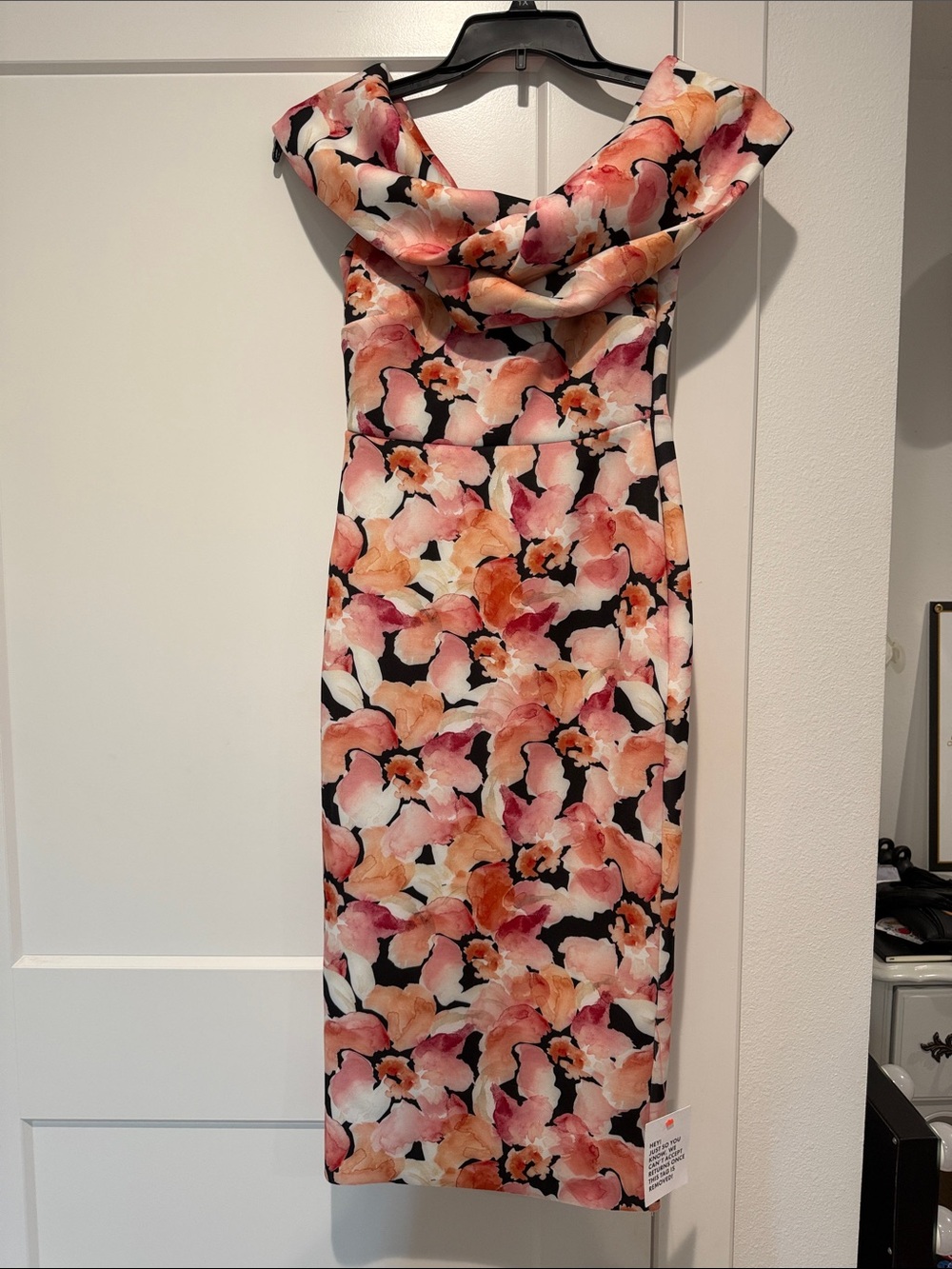 ASOS Floral Off-Shoulder Midi Dress in Pink and Peach